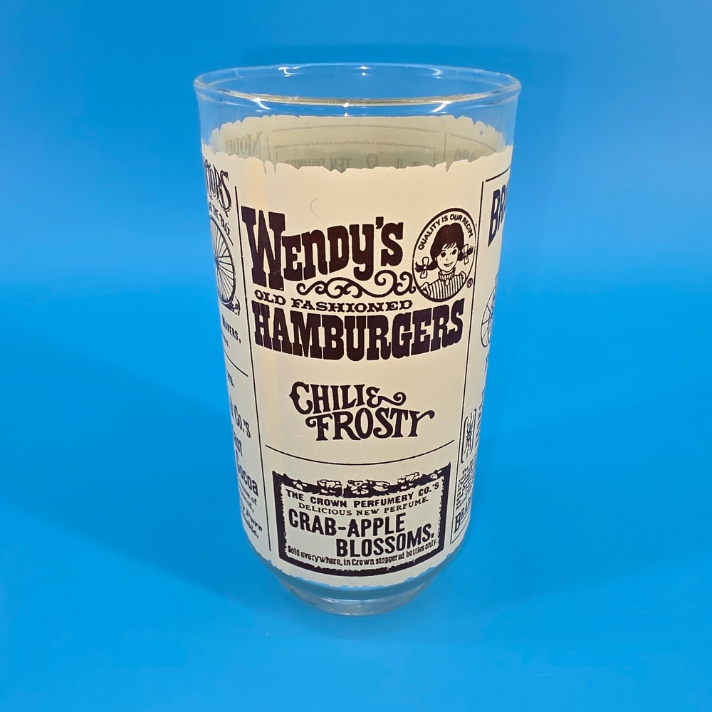 Vintage Wendys Old Fashioned Hamburgers Advertising Glass Tumbler 16oz Collage